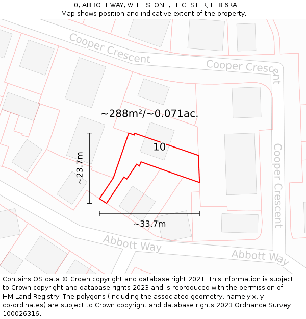 10, ABBOTT WAY, WHETSTONE, LEICESTER, LE8 6RA: Plot and title map