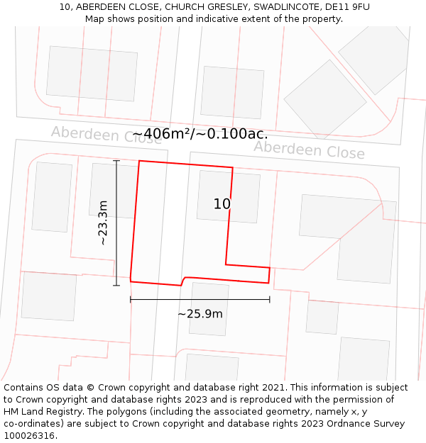 10, ABERDEEN CLOSE, CHURCH GRESLEY, SWADLINCOTE, DE11 9FU: Plot and title map