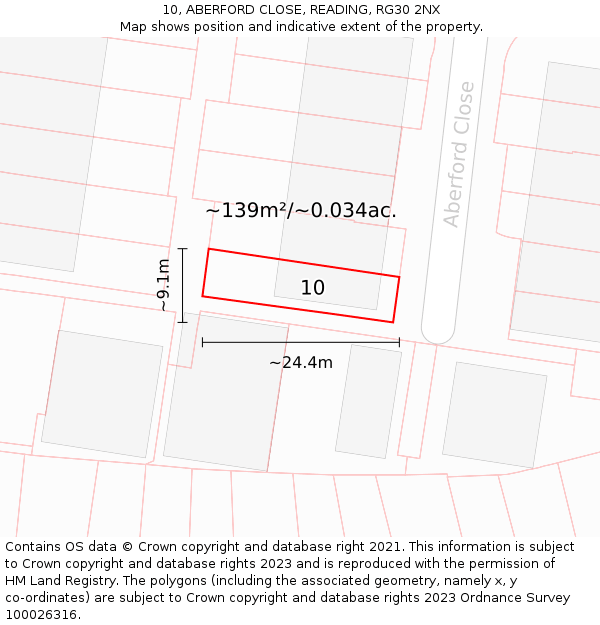 10, ABERFORD CLOSE, READING, RG30 2NX: Plot and title map