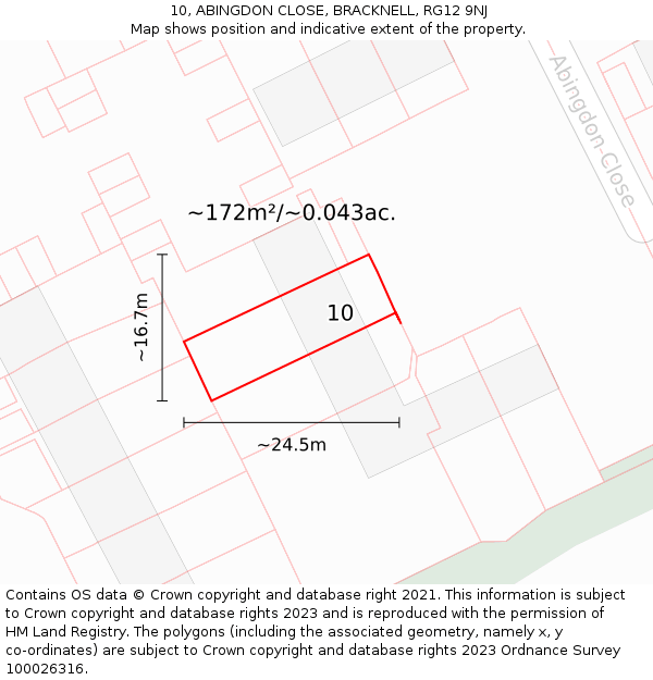 10, ABINGDON CLOSE, BRACKNELL, RG12 9NJ: Plot and title map