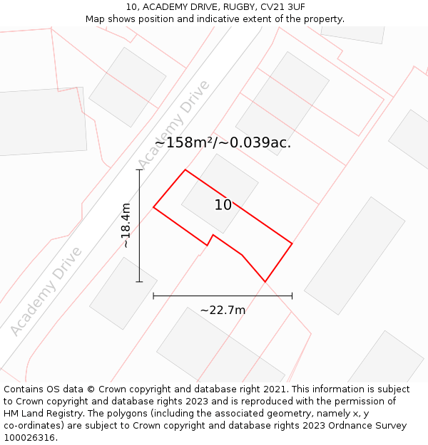 10, ACADEMY DRIVE, RUGBY, CV21 3UF: Plot and title map