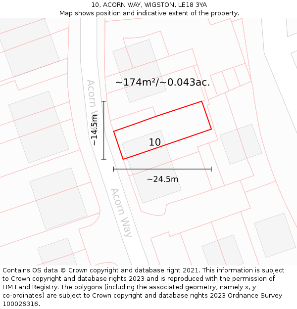 10, ACORN WAY, WIGSTON, LE18 3YA: Plot and title map