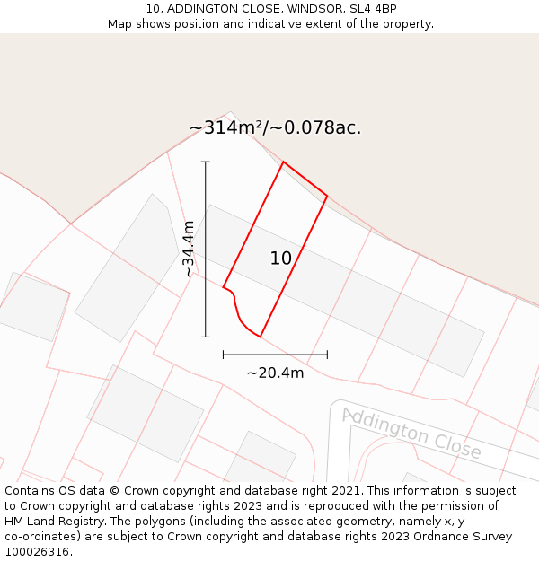 10, ADDINGTON CLOSE, WINDSOR, SL4 4BP: Plot and title map