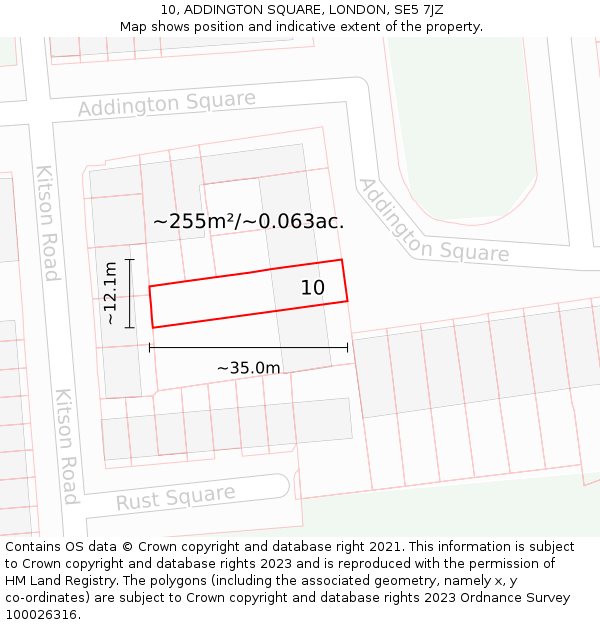 10, ADDINGTON SQUARE, LONDON, SE5 7JZ: Plot and title map