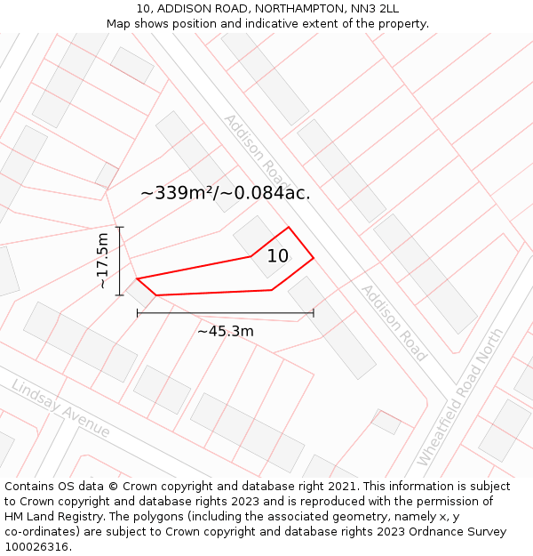 10, ADDISON ROAD, NORTHAMPTON, NN3 2LL: Plot and title map