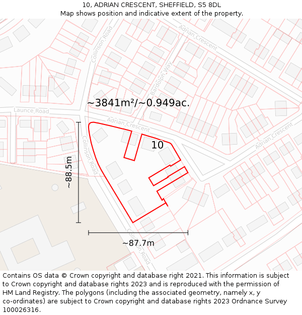 10, ADRIAN CRESCENT, SHEFFIELD, S5 8DL: Plot and title map