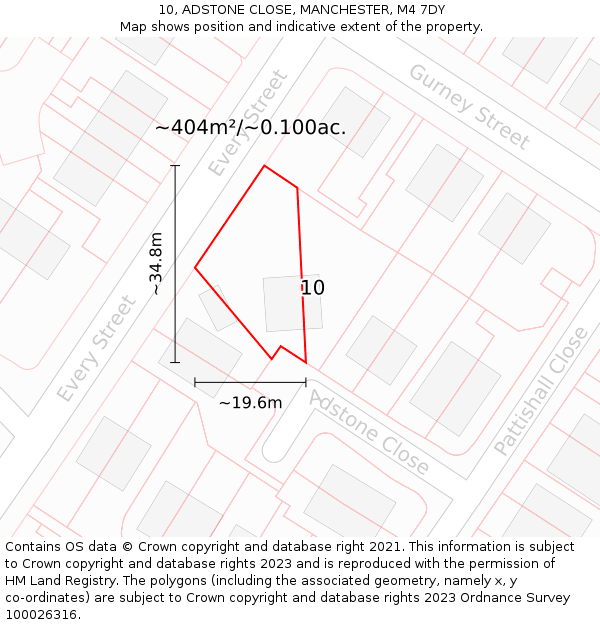 10, ADSTONE CLOSE, MANCHESTER, M4 7DY: Plot and title map