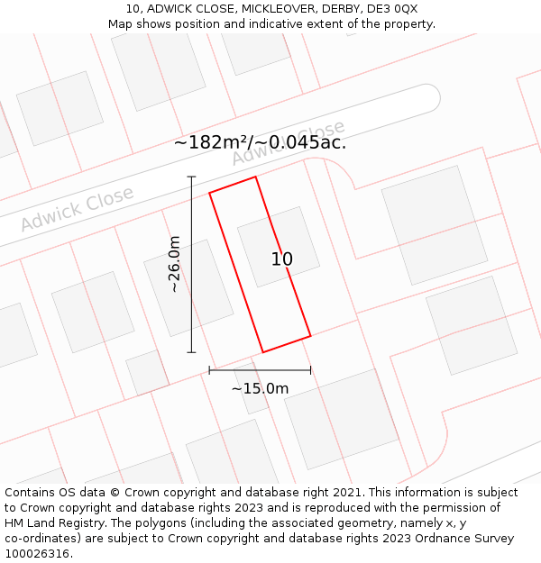 10, ADWICK CLOSE, MICKLEOVER, DERBY, DE3 0QX: Plot and title map