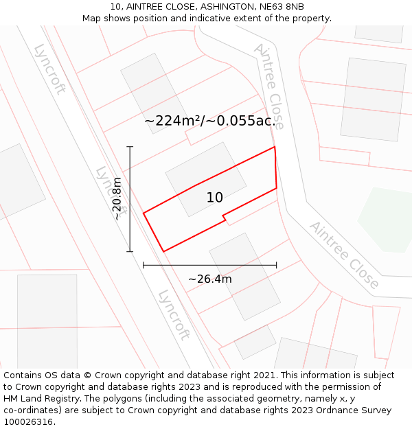 10, AINTREE CLOSE, ASHINGTON, NE63 8NB: Plot and title map