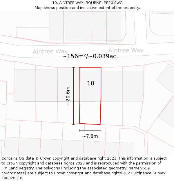 10, AINTREE WAY, BOURNE, PE10 0WG: Plot and title map