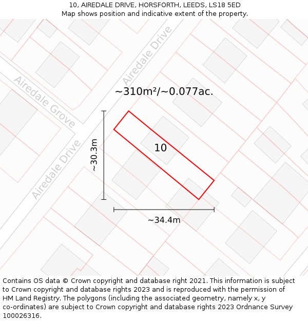 10, AIREDALE DRIVE, HORSFORTH, LEEDS, LS18 5ED: Plot and title map