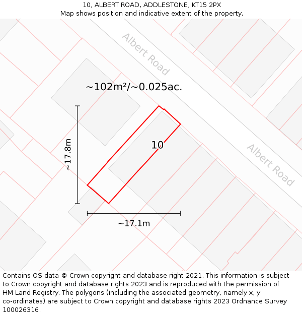 10, ALBERT ROAD, ADDLESTONE, KT15 2PX: Plot and title map