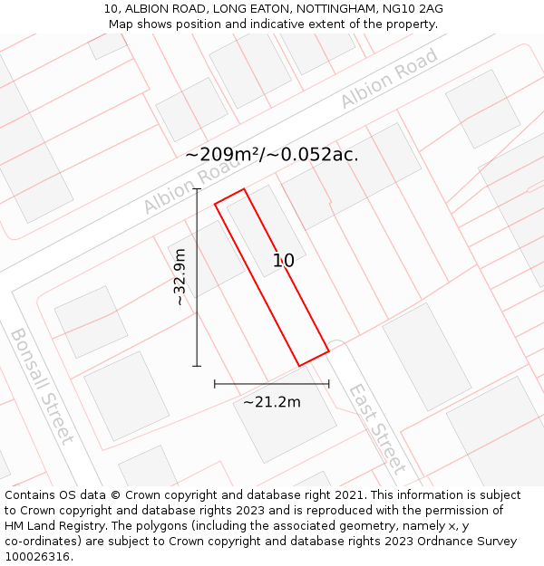 10, ALBION ROAD, LONG EATON, NOTTINGHAM, NG10 2AG: Plot and title map