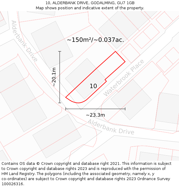10, ALDERBANK DRIVE, GODALMING, GU7 1GB: Plot and title map
