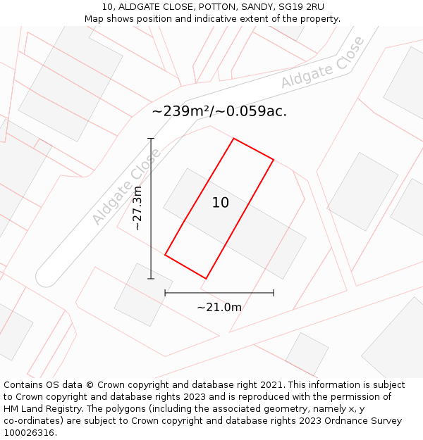 10, ALDGATE CLOSE, POTTON, SANDY, SG19 2RU: Plot and title map
