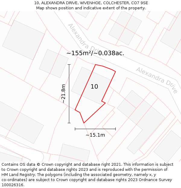 10, ALEXANDRA DRIVE, WIVENHOE, COLCHESTER, CO7 9SE: Plot and title map