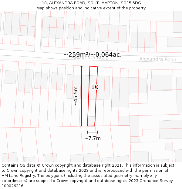 10, ALEXANDRA ROAD, SOUTHAMPTON, SO15 5DG: Plot and title map