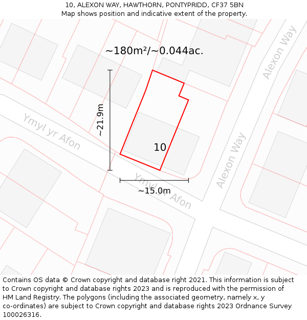 10, ALEXON WAY, HAWTHORN, PONTYPRIDD, CF37 5BN: Plot and title map