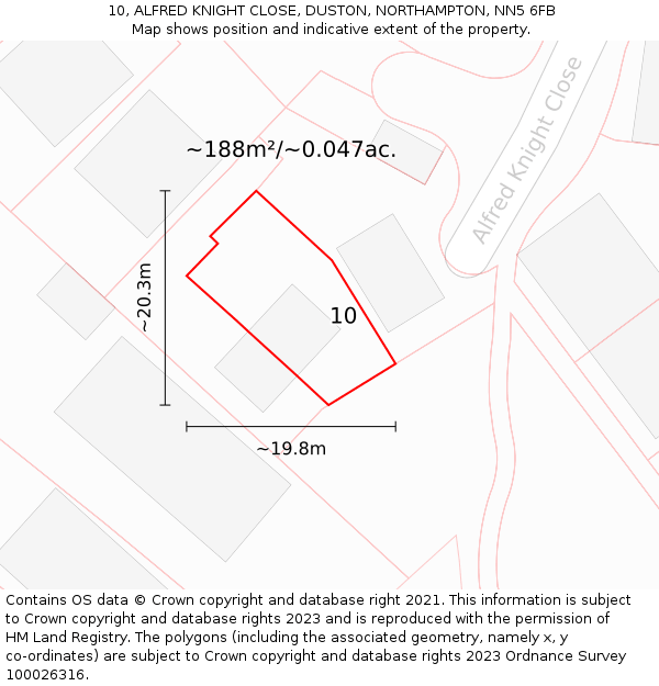 10, ALFRED KNIGHT CLOSE, DUSTON, NORTHAMPTON, NN5 6FB: Plot and title map