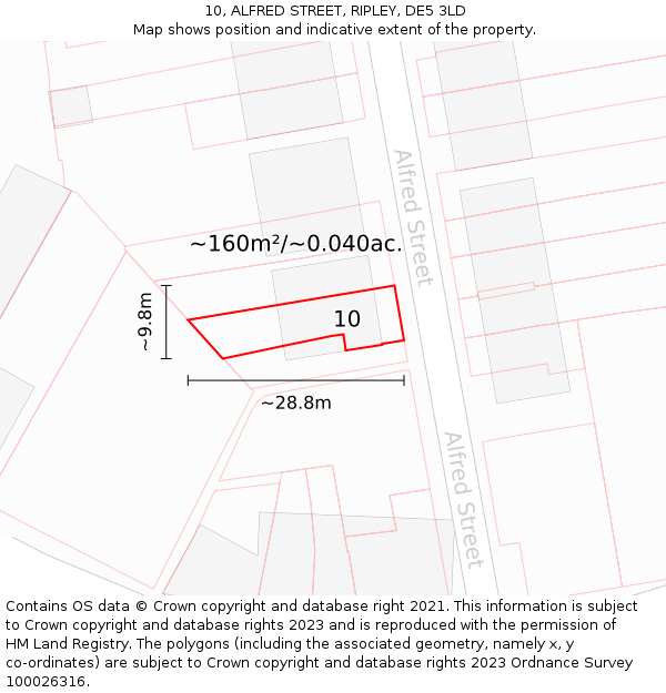 10, ALFRED STREET, RIPLEY, DE5 3LD: Plot and title map