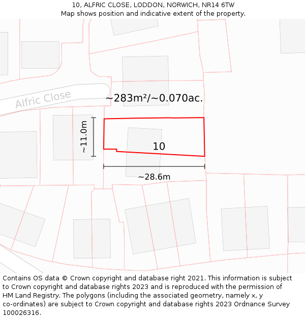 10, ALFRIC CLOSE, LODDON, NORWICH, NR14 6TW: Plot and title map
