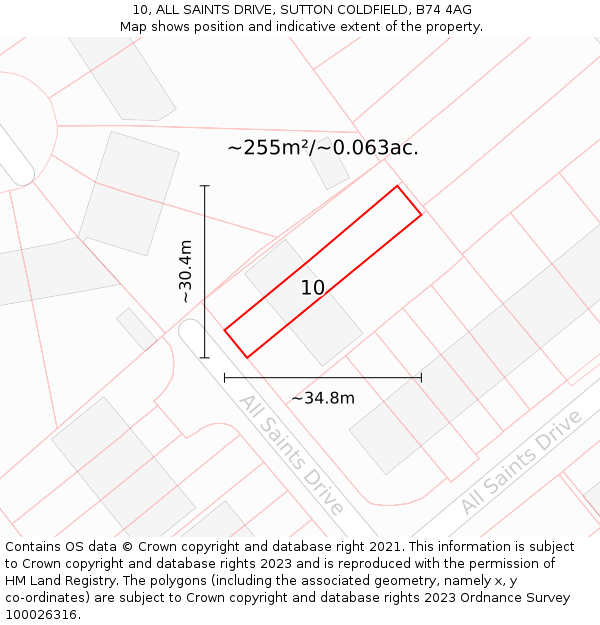 10, ALL SAINTS DRIVE, SUTTON COLDFIELD, B74 4AG: Plot and title map