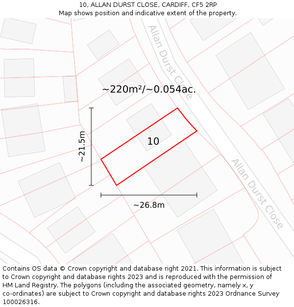 10, ALLAN DURST CLOSE, CARDIFF, CF5 2RP: Plot and title map