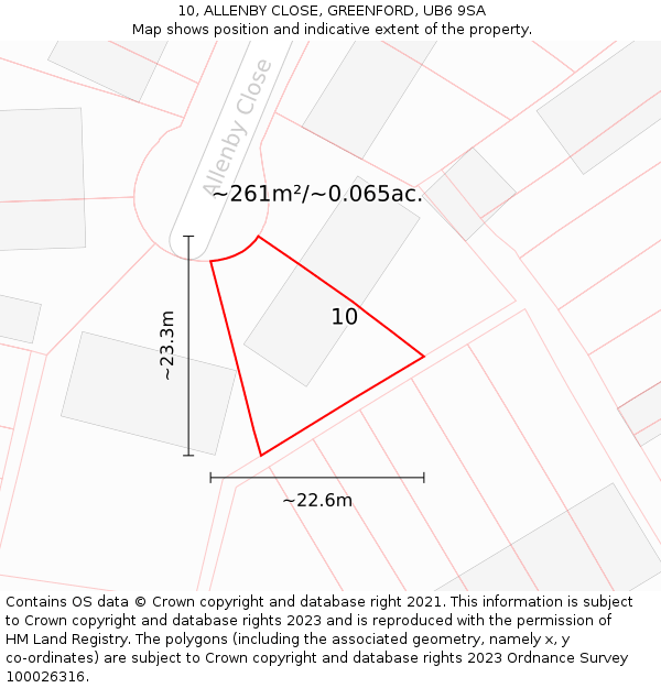 10, ALLENBY CLOSE, GREENFORD, UB6 9SA: Plot and title map