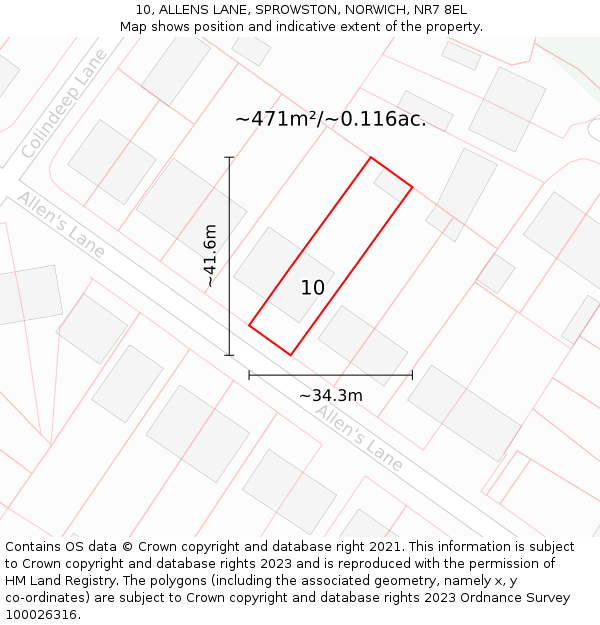10, ALLENS LANE, SPROWSTON, NORWICH, NR7 8EL: Plot and title map