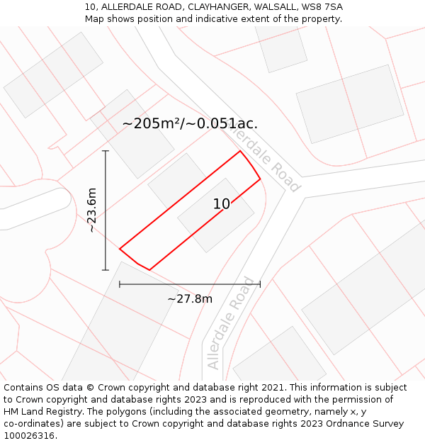 10, ALLERDALE ROAD, CLAYHANGER, WALSALL, WS8 7SA: Plot and title map