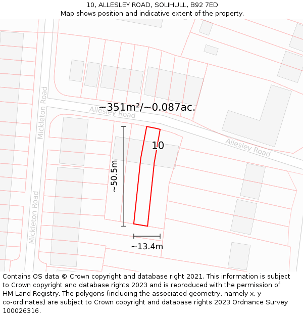 10, ALLESLEY ROAD, SOLIHULL, B92 7ED: Plot and title map