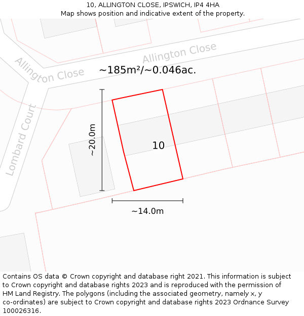 10, ALLINGTON CLOSE, IPSWICH, IP4 4HA: Plot and title map