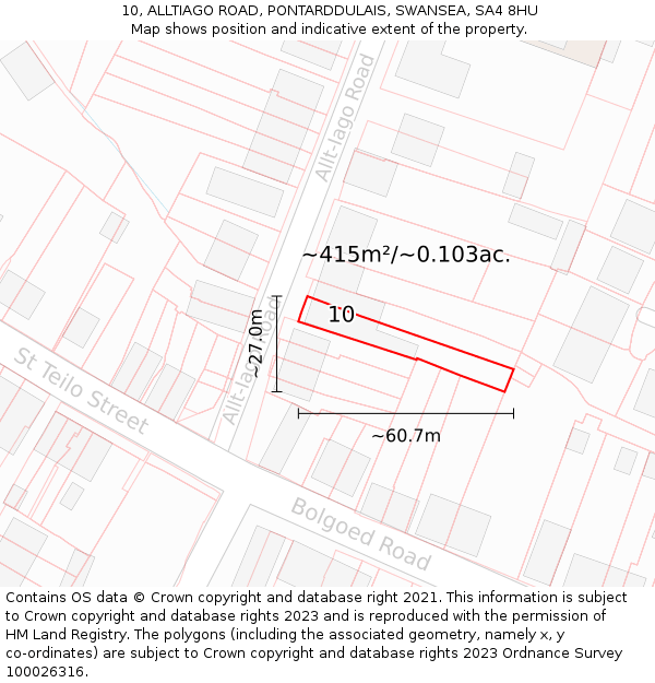 10, ALLTIAGO ROAD, PONTARDDULAIS, SWANSEA, SA4 8HU: Plot and title map
