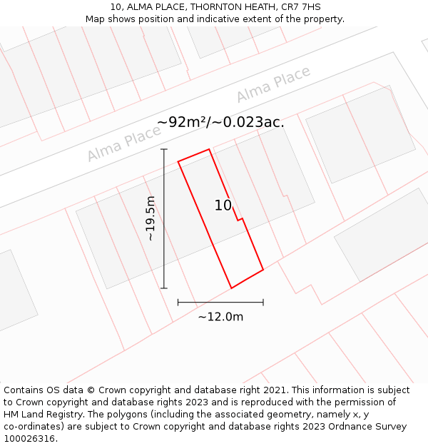 10, ALMA PLACE, THORNTON HEATH, CR7 7HS: Plot and title map