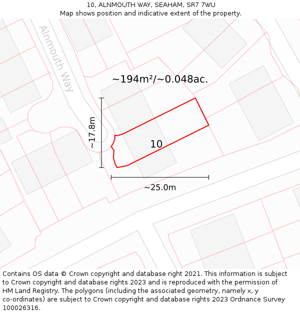 10, ALNMOUTH WAY, SEAHAM, SR7 7WU: Plot and title map