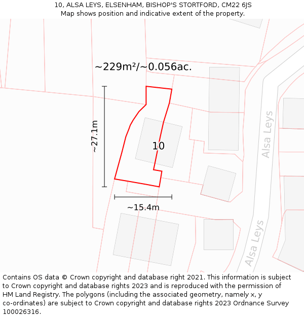 10, ALSA LEYS, ELSENHAM, BISHOP'S STORTFORD, CM22 6JS: Plot and title map