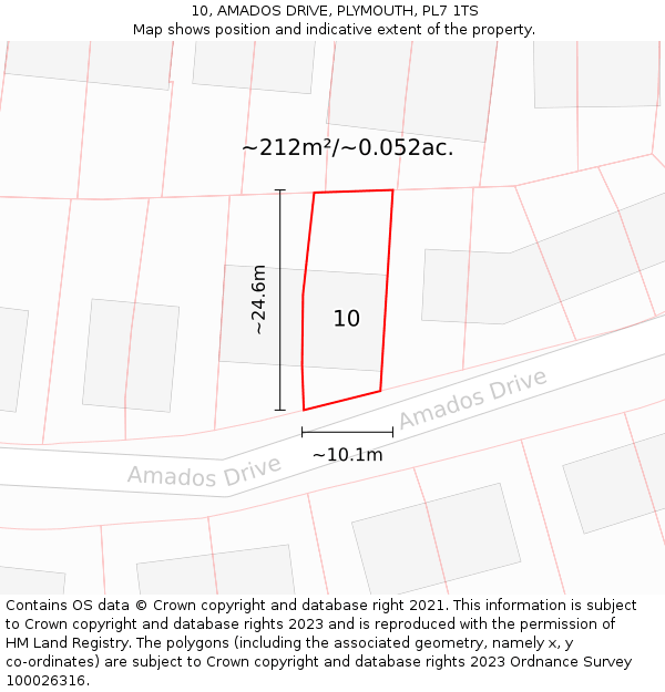 10, AMADOS DRIVE, PLYMOUTH, PL7 1TS: Plot and title map