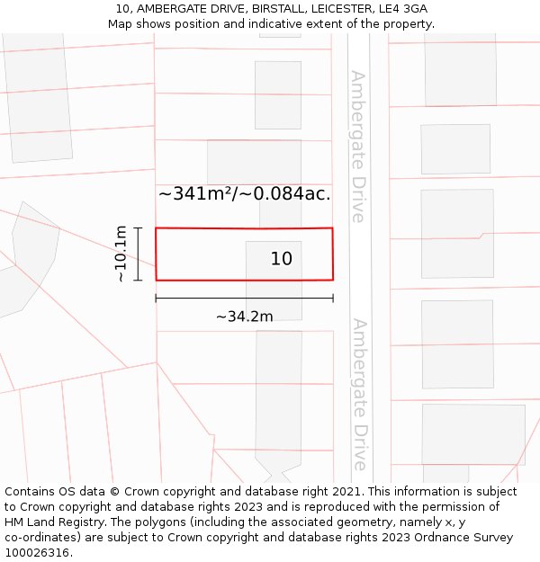 10, AMBERGATE DRIVE, BIRSTALL, LEICESTER, LE4 3GA: Plot and title map