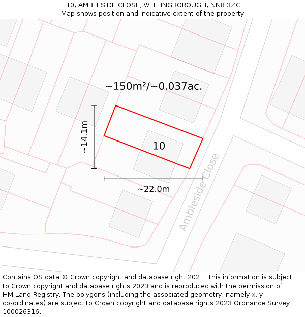 10, AMBLESIDE CLOSE, WELLINGBOROUGH, NN8 3ZG: Plot and title map