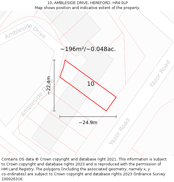 10, AMBLESIDE DRIVE, HEREFORD, HR4 0LP: Plot and title map