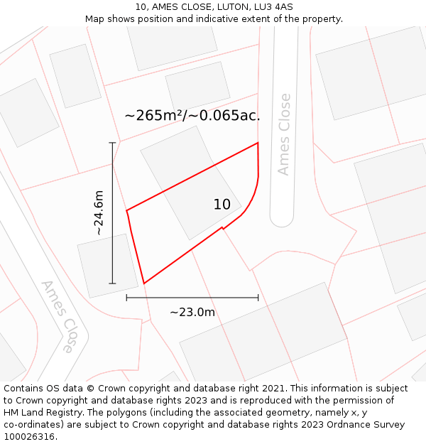 10, AMES CLOSE, LUTON, LU3 4AS: Plot and title map