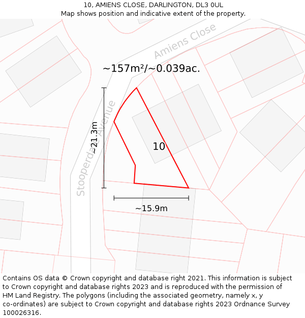 10, AMIENS CLOSE, DARLINGTON, DL3 0UL: Plot and title map
