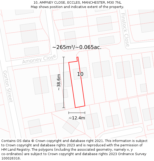 10, AMPNEY CLOSE, ECCLES, MANCHESTER, M30 7NL: Plot and title map