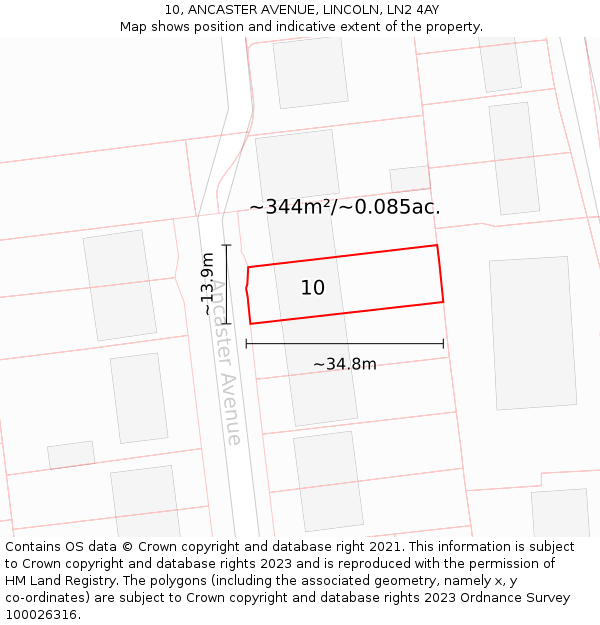 10, ANCASTER AVENUE, LINCOLN, LN2 4AY: Plot and title map