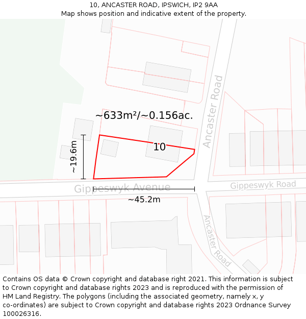 10, ANCASTER ROAD, IPSWICH, IP2 9AA: Plot and title map