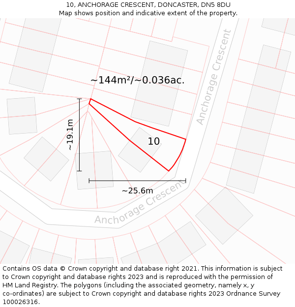 10, ANCHORAGE CRESCENT, DONCASTER, DN5 8DU: Plot and title map