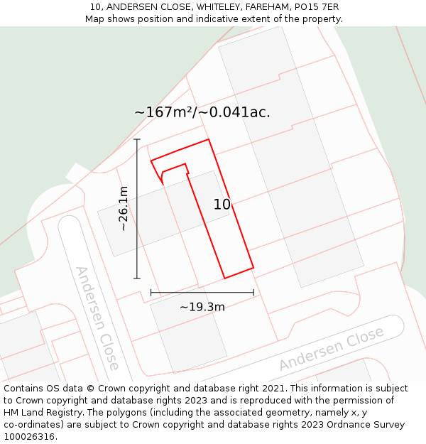 10, ANDERSEN CLOSE, WHITELEY, FAREHAM, PO15 7ER: Plot and title map