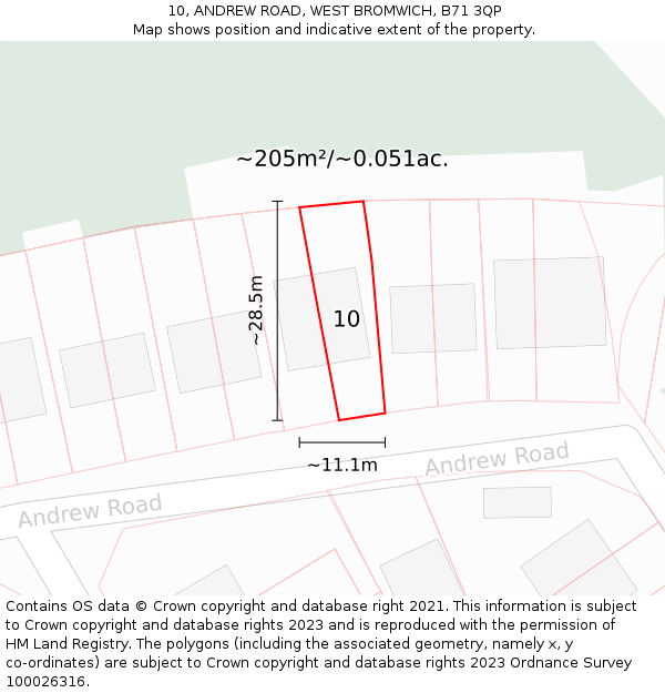 10, ANDREW ROAD, WEST BROMWICH, B71 3QP: Plot and title map