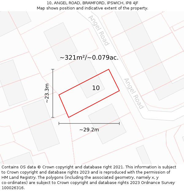 10, ANGEL ROAD, BRAMFORD, IPSWICH, IP8 4JF: Plot and title map