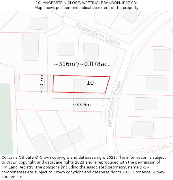 10, ANGERSTEIN CLOSE, WEETING, BRANDON, IP27 0RL: Plot and title map